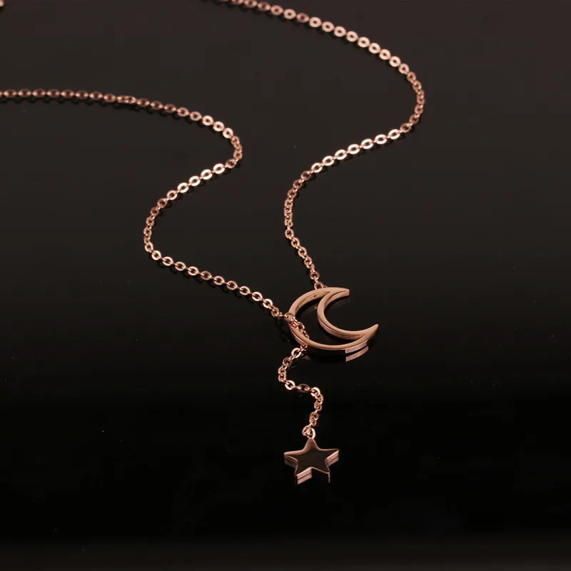 

TOSAKO Stainless Steel Necklace Titanium Pendants Sweater Chain Moon Star Female Trend Jewelry