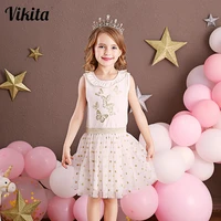 vikita girls birthday party elegant dress children butterfly print vestidos kids polka dot dresses girls sleeveless summer dress