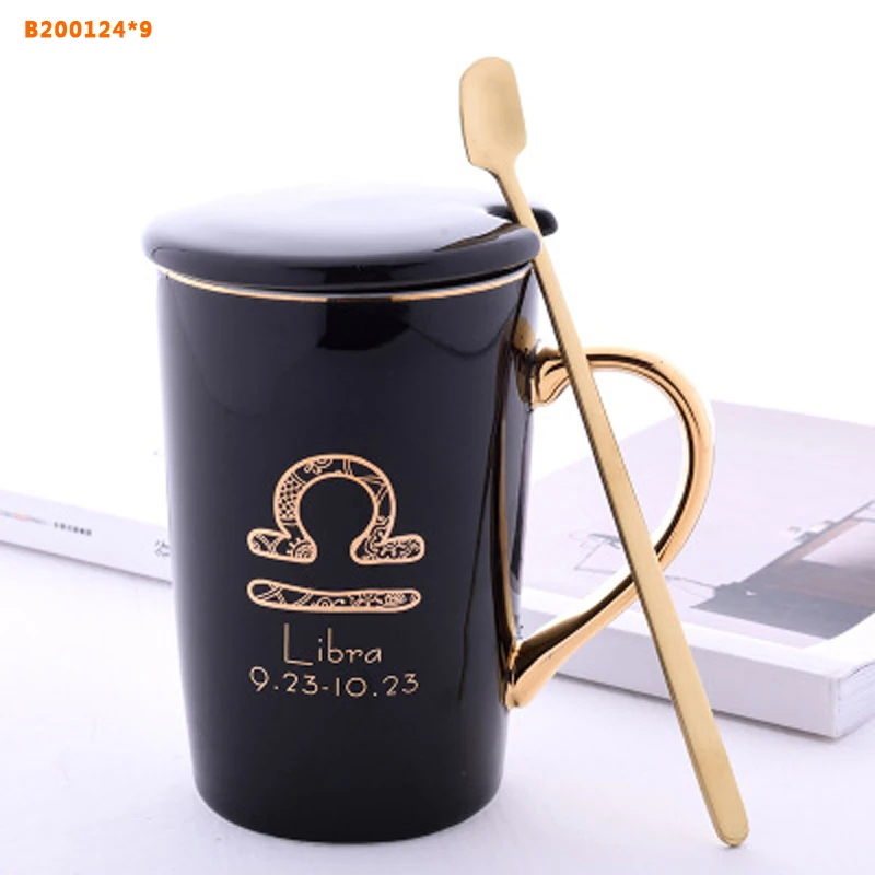 

Mug Twelve Constellation Ceramic Mug Gold Handle Couple Water Cup Personality Coffee Cup With Lid Spoon Gift Box Set Cup B200124