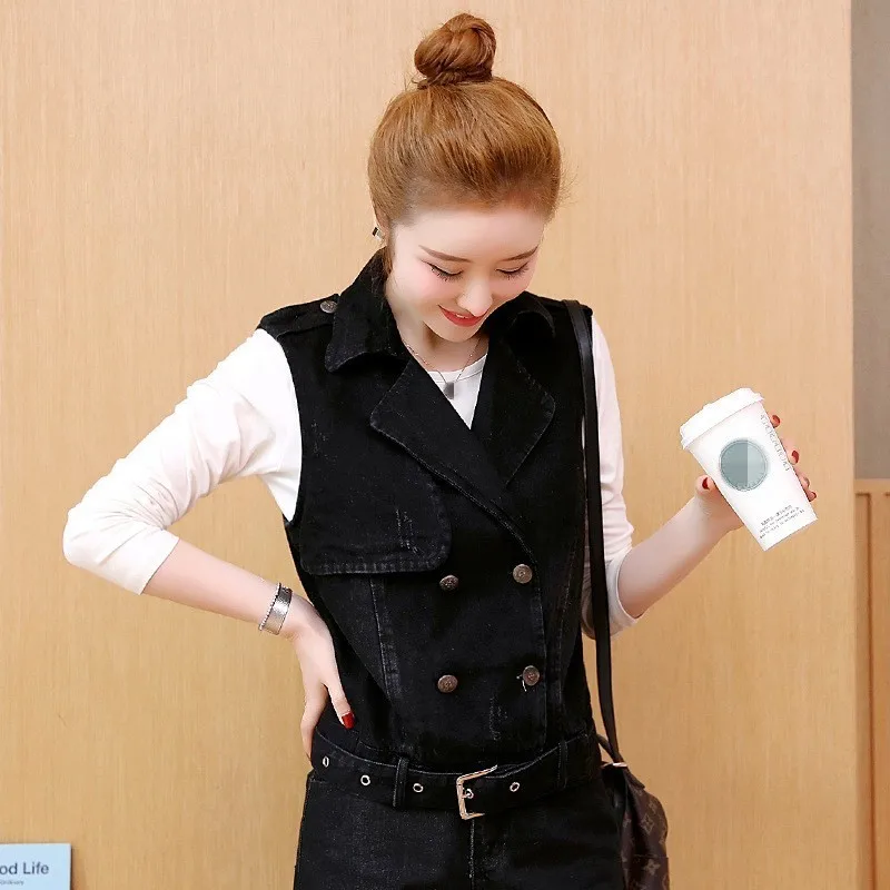 Жилет джинсовый женский в стиле бойфренда свободная короткая куртка без рукавов