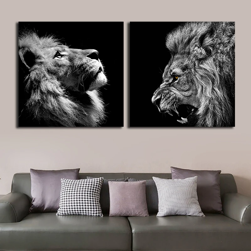 OUCAG черно белая картина с изображением Льва настенные художественные куадросы