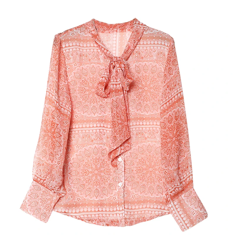 

Blouse Women 2020 Spring Fashion orange chiffon bow tie Long Sleeve Shirt Office Blouse ladies Tops womens tops and blouses OL