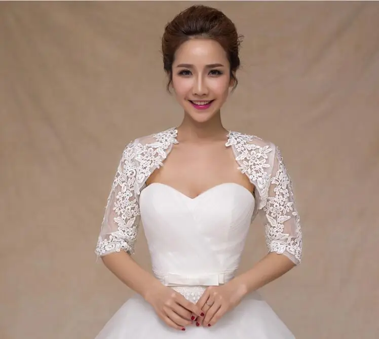 Элегантное женское 2020 сексуальное Белое свадебное болеро из тюля с рукавом 3/4 и