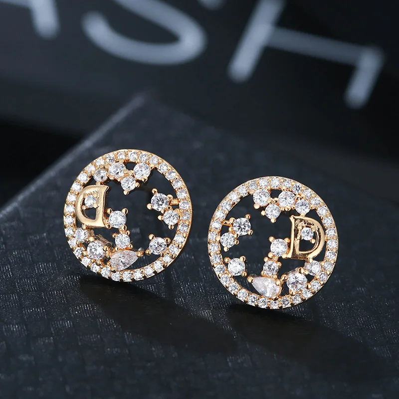 Креативные серьги гвоздики с буквами геометрические круглые D латунные
