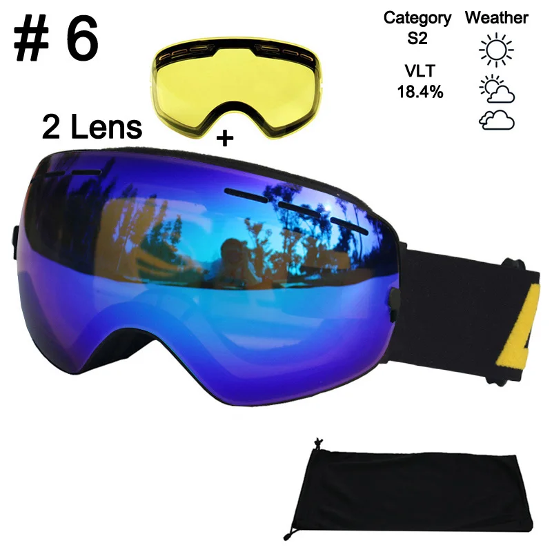 Color 6 With Lens LOCLE противотуманные лыжные очки UV400 лыжные очки двойные линзы Лыжный Сноуборд снежные очки лыжные очки с одной осветляющей линзой - Цвет: Color 6 With Lens