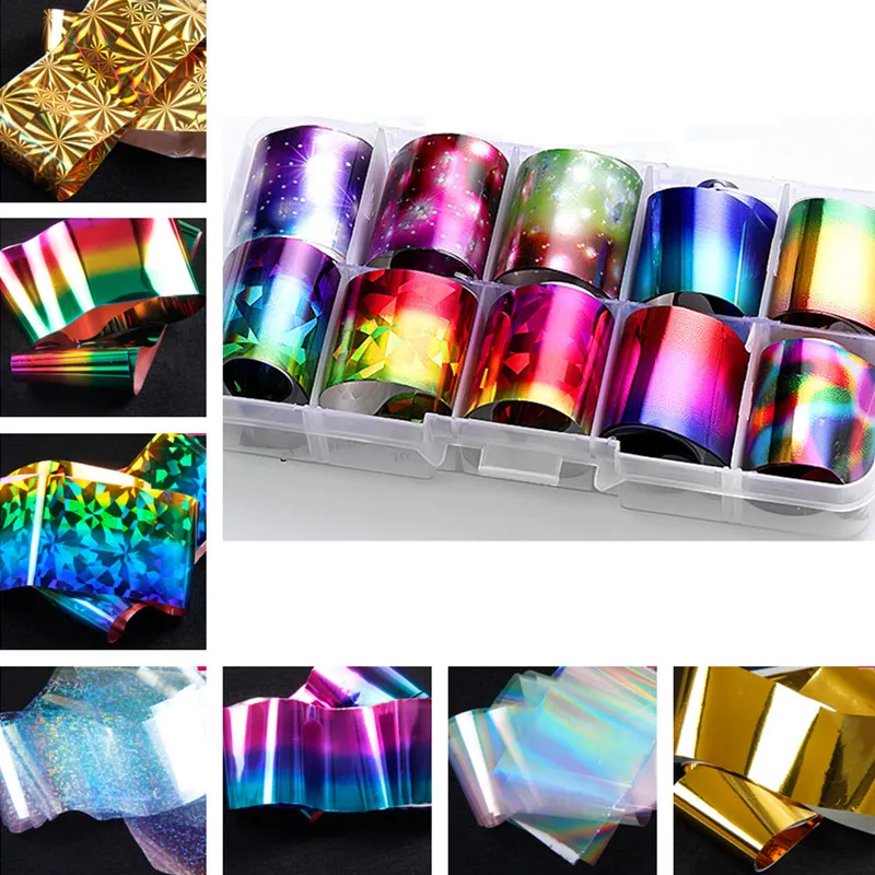 4*100 см Лазерная Серебряная Золотая фольга для ногтей голограмма цветная