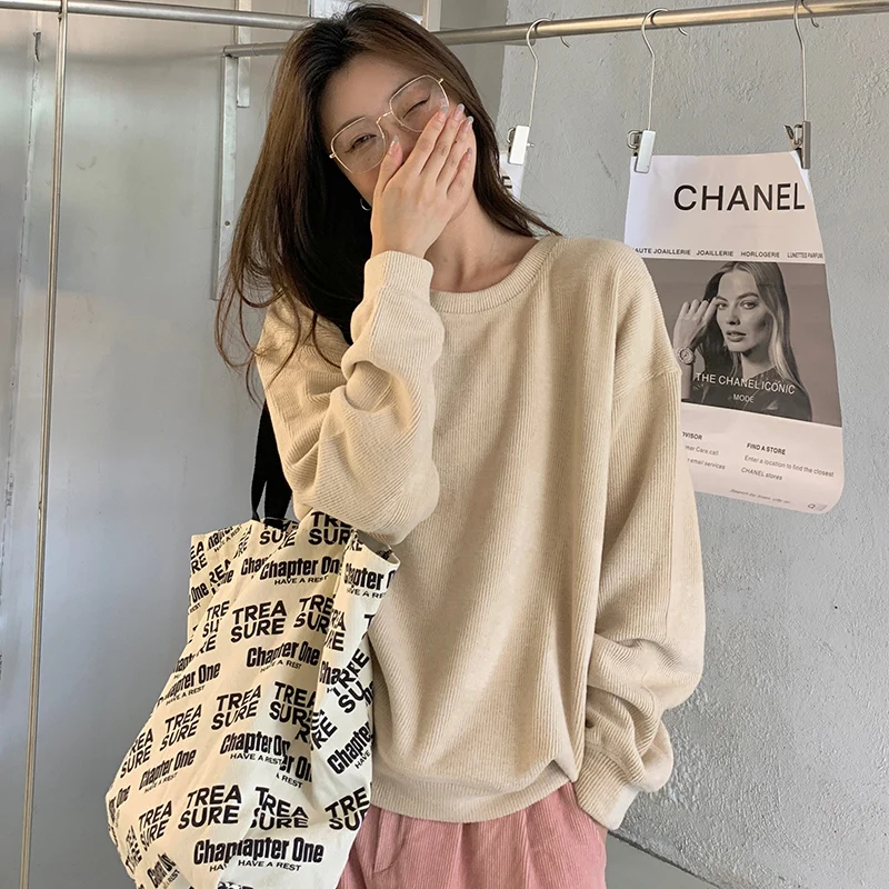 

Осень 2021, новый пуловер с круглым вырезом, свитер, Женская свободная Корейская версия, простая повседневная внешняя одежда в стиле ins, размер...