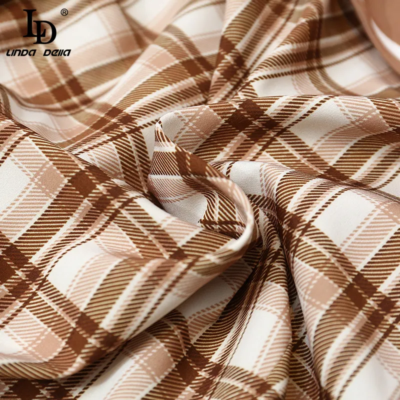 

LD LINDA DELLA 2021 Summer Elegant Plaid Shirt style Dress Women Turn-down Collar Bead Floral print Casual Vintage Mini Dres