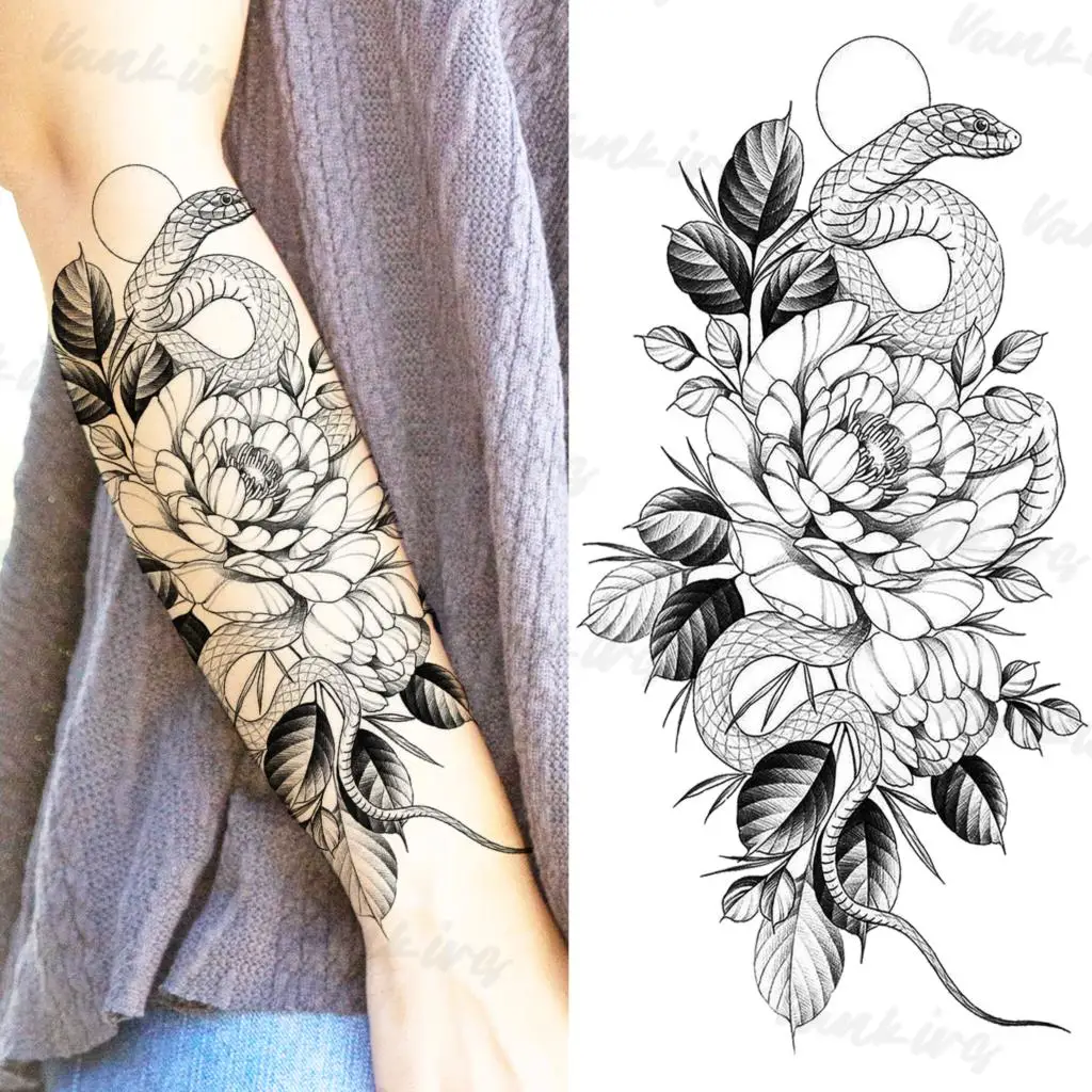 Большая волшебная палочка цветок временные татуировки для женщин и взрослых