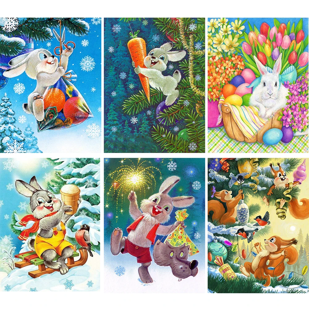 

5D алмазная живопись «сделай сам», кролик, полная вышивка, мультяшное животное, Алмазная мозаика, Рождественское украшение, подарок