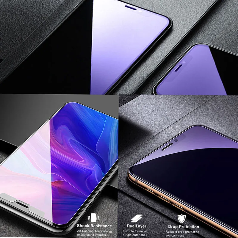 3pcs Anti Blue Light screen protector For iPhone 11 12 13 14 Pro Max 6S 7 8 Plus XS XR XS Max SE2022 Eyes Care Tempered Glass