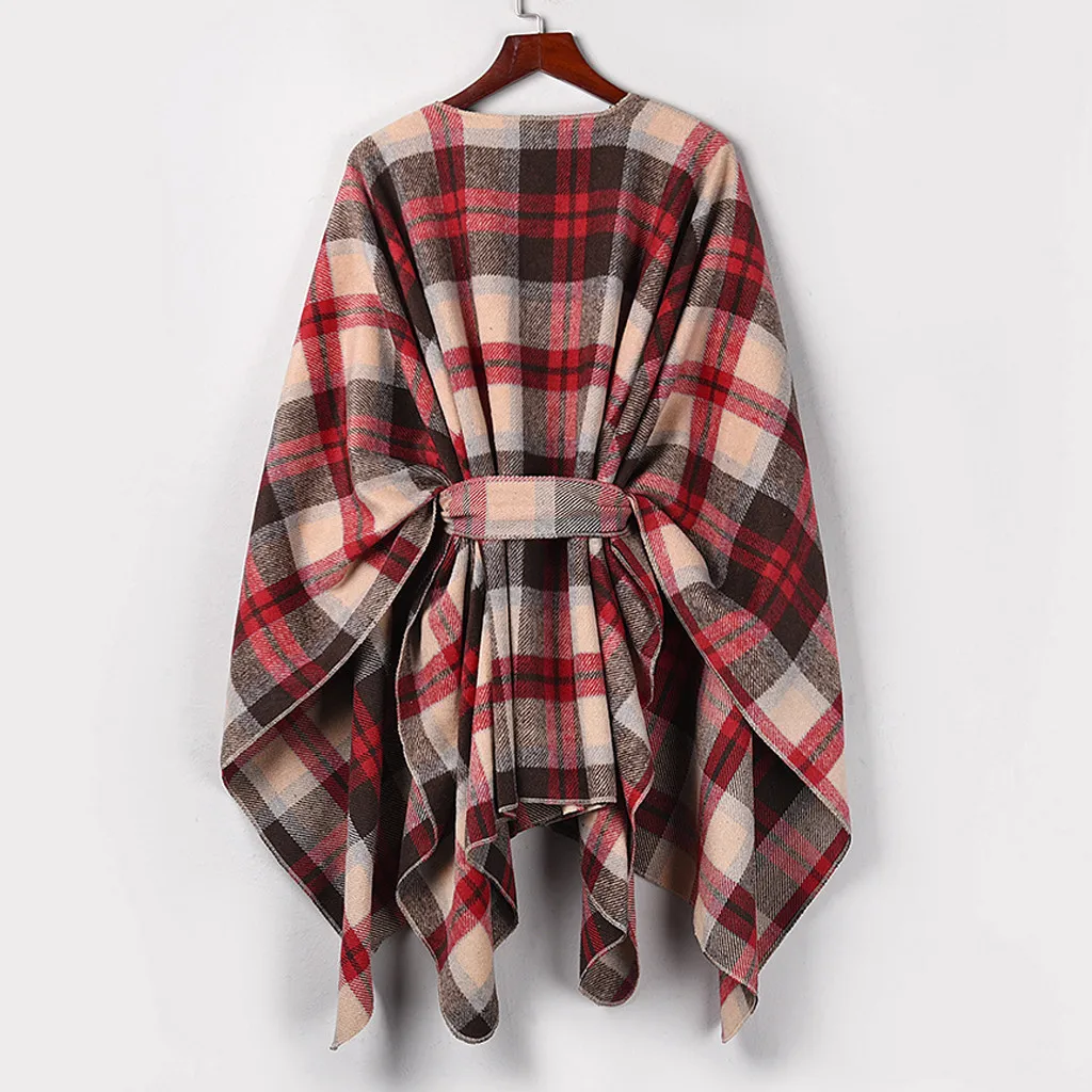 Куртка женская Асимметричная с поясом модный бандажный клетчатый кардиган