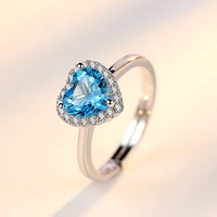 love heart ring live mouth ring female blue topaz pendant japanese and korean blue zircon open ring