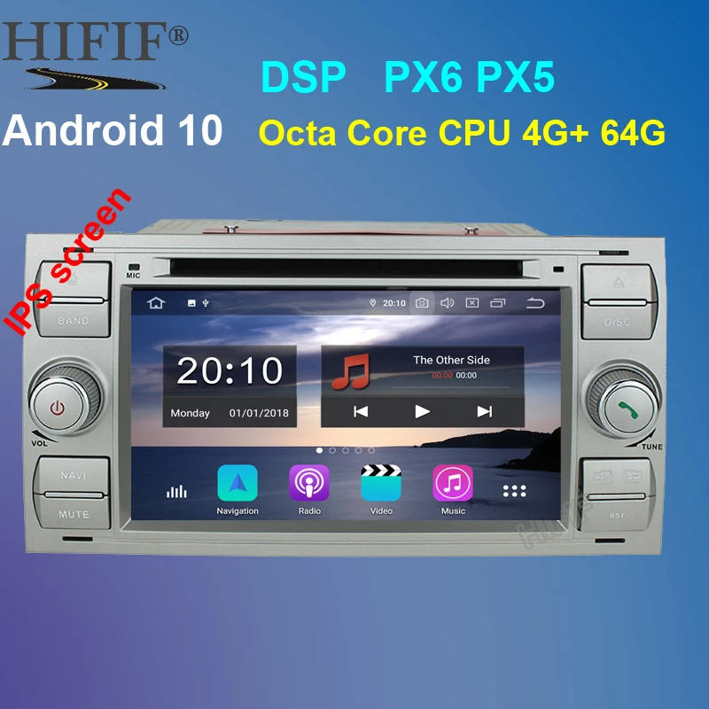 PX6 Android 10 dsp Two Din 7 Inch Car DVD Player For Ford Focus Kuga Transit Radio RDS USB SD Steering wheel control Free Map | Автомобили