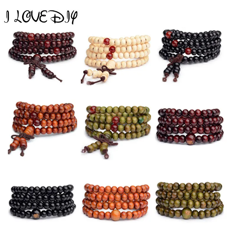 Браслеты из натурального дерева с бусинами Будды для мужчин и женщин