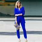 Женский деловой костюм Королевского синего цвета, Женская Офисная форма, Официальный брючный костюм двубортный смокинг на заказ