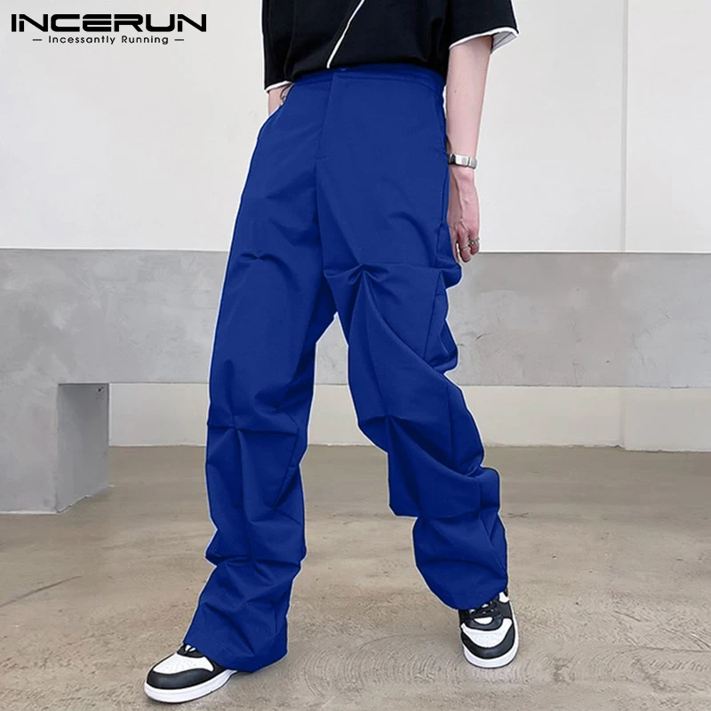 

Штаны INCERUN мужские однотонные на пуговицах, свободные Джоггеры со складками и карманами, повседневные Модные брюки для отдыха, уличная одеж...