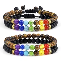 2pcs naturl stone 7 chakra beads bracelet handmade 6mm tiger eye lava rock beaded bracelets bangles fashion yoga wrist jewelry