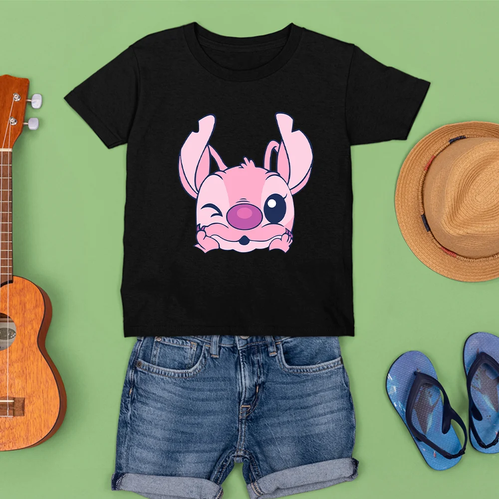 

Unisex Children T-shirt Lilo & Stitch Pattern Harajuku Trend Black White Tee Summer New Tshirts Drop Ship Disney Cartoon T Shirt