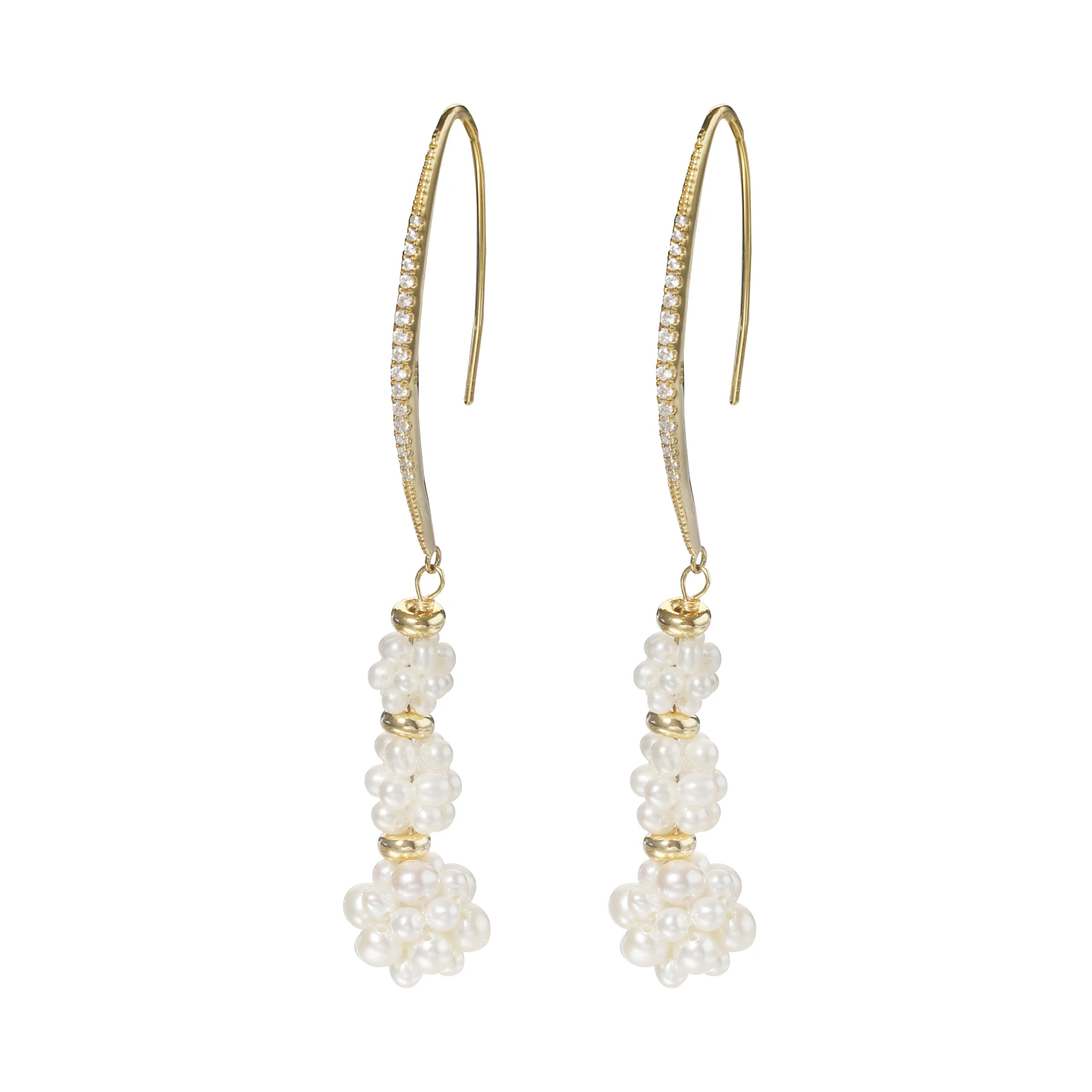 

Genuine Cultured Freshwater Pearl 925 Sterling Silver CZ Handmade Braided Drop Hook Earrings Gold Plated For Women Fine Jewelry
