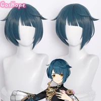 genshin impact xingqiu cosplay 30cm wig short grey blue wig cosplay anime cosplay wigs heat resistant synthetic wigs halloween