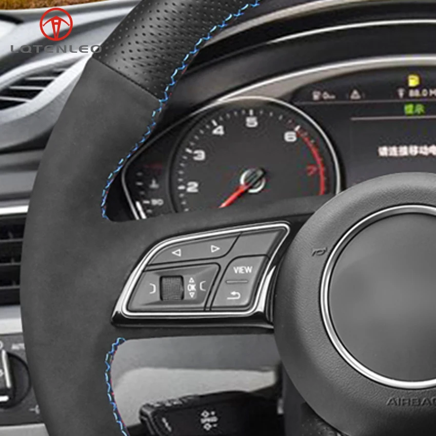 

LQTENLEO DIY Car Steering Wheel Cover Black Geunine Leather Suede For Audi A3 2017-2019 A4 2017-2019 A5 2018-2019 S5 2018-2019