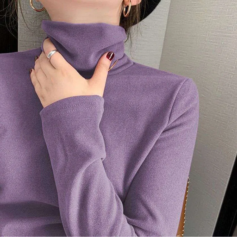 Woman winter bottoming shirt Double-sided German velvet high-neck shirt women's autumn and winter thick inner pile  collar top