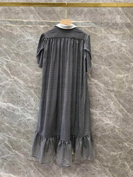 

2021 spring and summer new women's color matching lapel print cake layer decoration short-sleeved dress 316