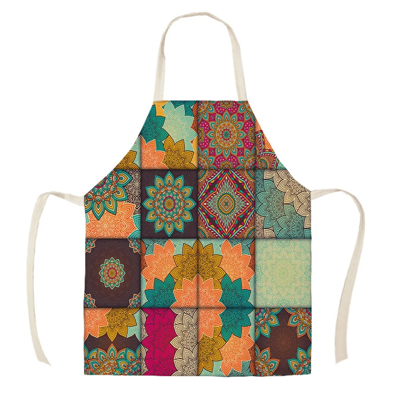 Фартук из хлопка и льна для женщин Кухонные фартуки с библейскими мандалами