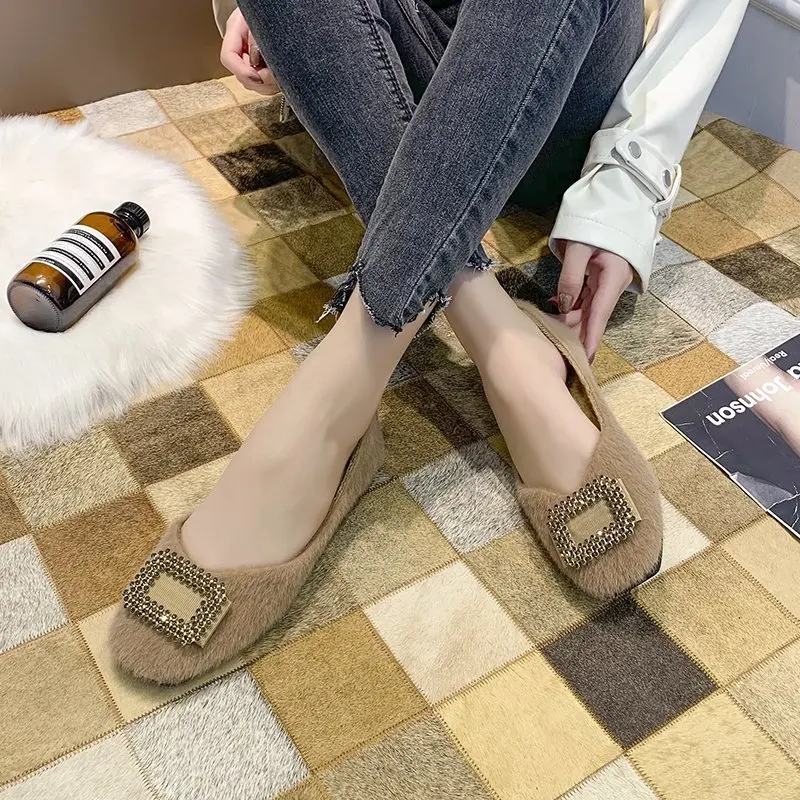

Plus Size Casual Shoes Woman Metal Buckle Square Toe Shoes Women Flats Shallow Slip on Boat Shoes Female Loafers Ladies Shoes