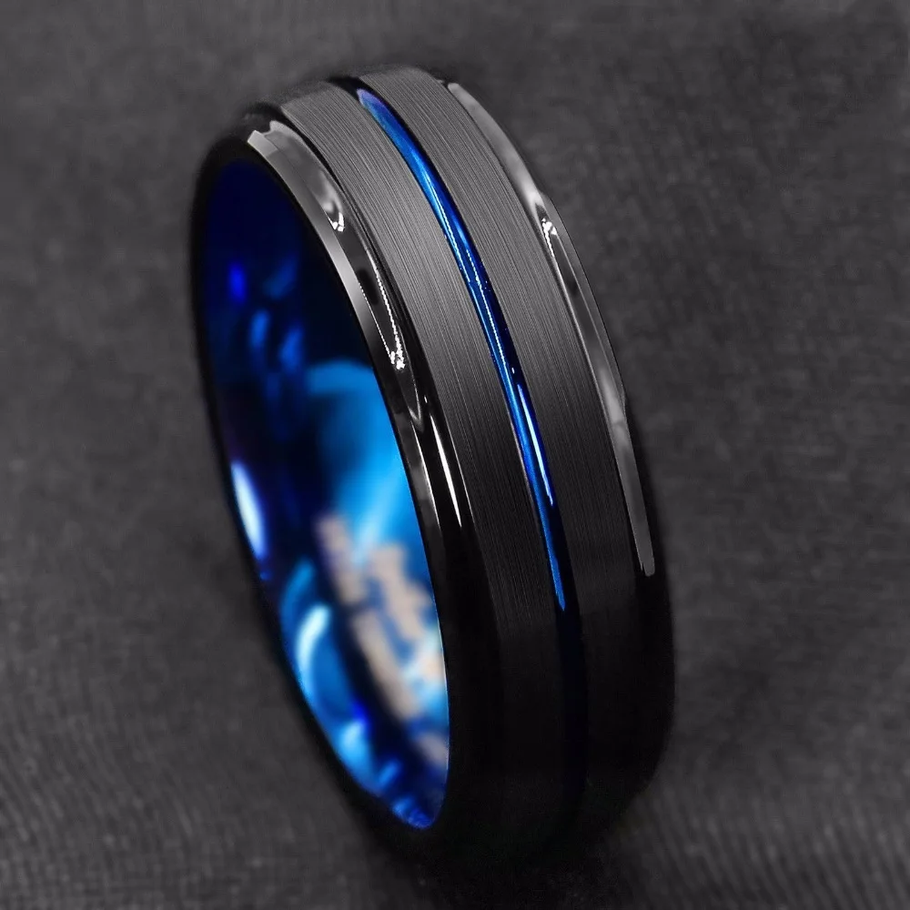 

2/ Pcs Titanium Ring For Men Groove Inside Blue Face Stainless Steel Ring.Highlight Man Temperament Light Luxury Jewelry New