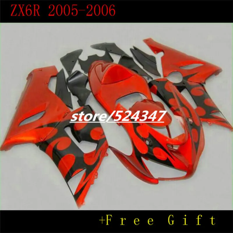 Красно-черный обтекатель для KAWASAKI NINJA ZX 6R 636 05 06 ZX-6R 05-06 ZX6R 2005 2006 Обтекатели из