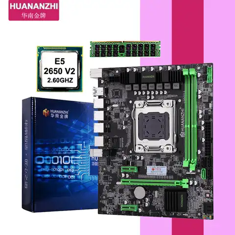 Материнская плата HUANANZHI X79 в комплекте с памятью для компьютера, процессор Intel Xeon E5 2650 V2, ОЗУ 8 Гб DDR3, REG, ECC