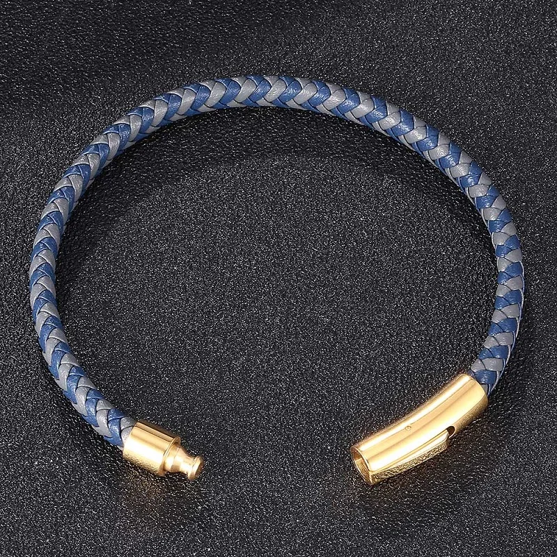 Модные Плетеные браслеты унисекс из нержавеющей стали с защелками синие серые