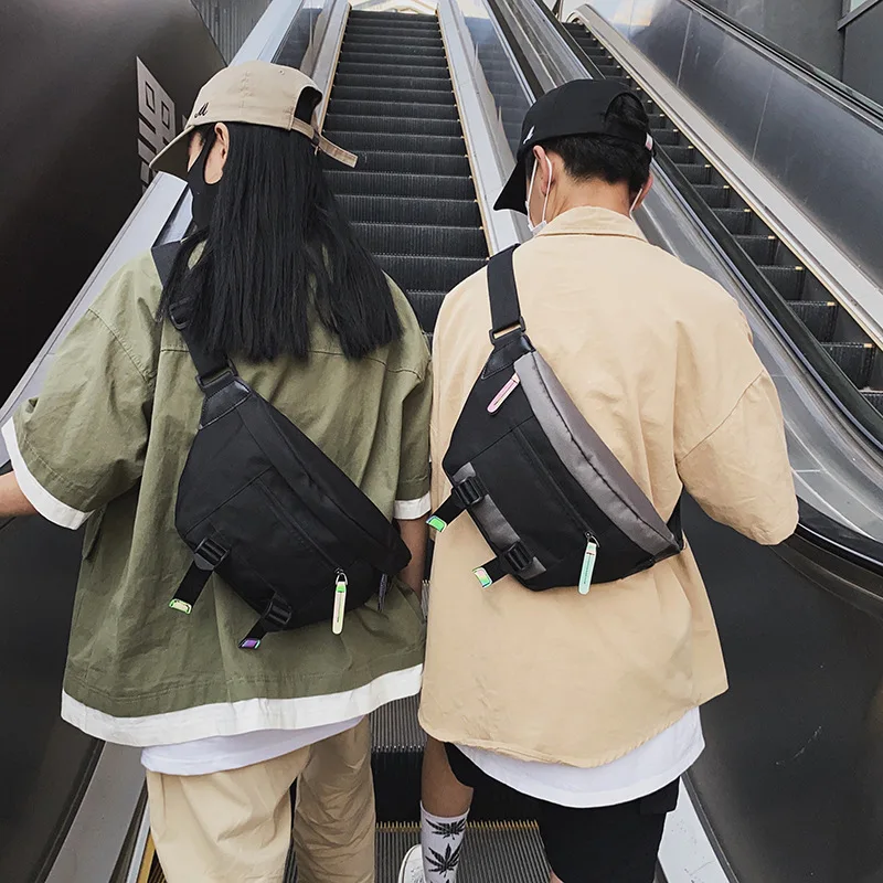 

Korea ins Japanese Harajuku functional tooling canvas chest bag simple student messenger bag street trend shoulder bag