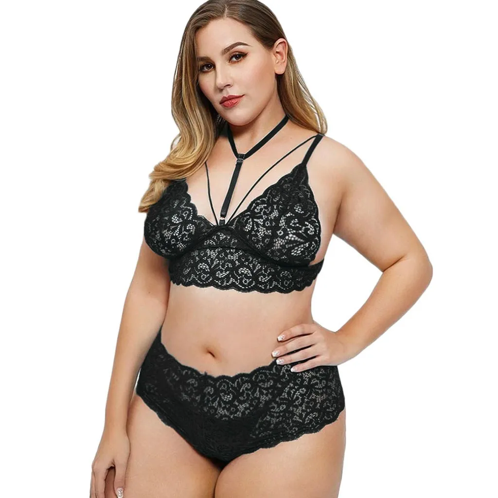 

Large size woman sexy add size hollow lace wireless bra underwear one