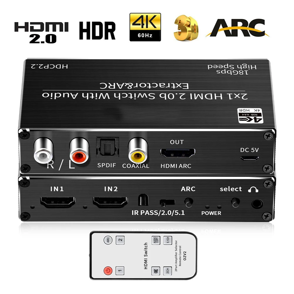 Переключатель HDMI 4K 2x1 hdmi-переключатель HDR 2 0 с L/R RCA &amp Toslink @ 60Hz сплиттер ARC для Apple tv