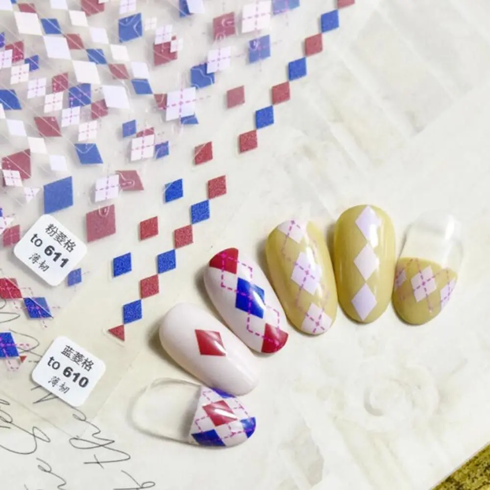 

Wraps Self Adhesive Easy to apply 3D Engraved Nails Decals Nail Art Decoration Checkered Nail Sticker Nail Accessories