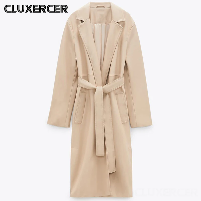 Женский свободный Тренч из искусственной кожи Повседневная Длинная ветровка