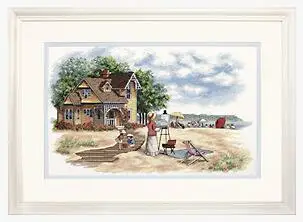 

Higher quality cotton threads Cute Counted Cross Stitch Kit Seaside Retreat Painter Artist and Wooden House dim 35177