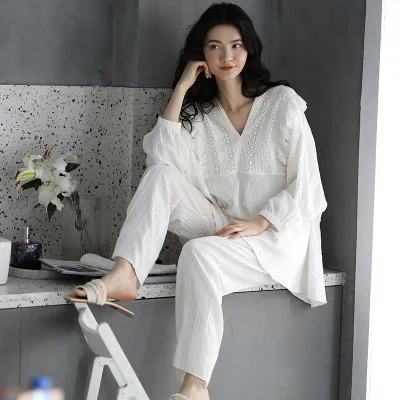 Summer New Pajamas Women's Spring Autumn Long Sleeve 2Pcs Suit Korean Version Loose Large Size Thin Ice Silk Home Wear Sleepwear
