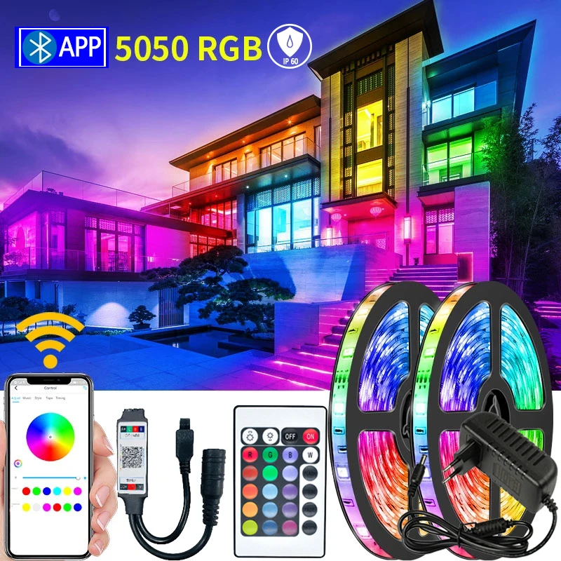

Led Lights Strip 5050 Waterproof 12V RGB Bluetooth-compatible Bedroom Decoration for Wall Led Ribbon Outdoor Lighting 5M/10M/15M