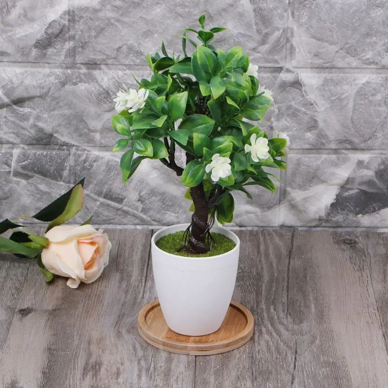 

J2HA Round Bamboo Wood Saucer Plant Tray Mini Plant Flower Pot Stand Favor Succulent Pot Tray Simple Elegant Design Home Balcony