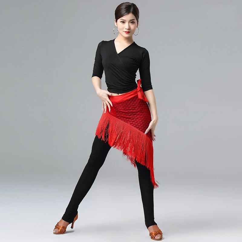 Новая латинская юбка для танцев Треугольники шарф короткая с бахромой женские