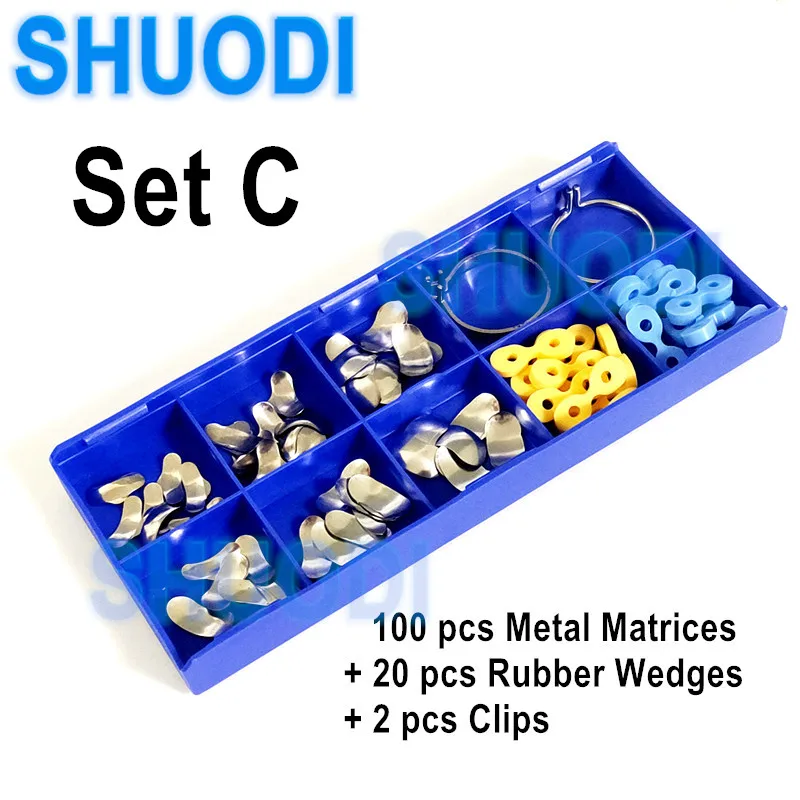 100Pcs/Set Dental Orthodontic Sectional Contoured Matrices Matrix Rubber Wedges Metal Ring Holder Ortho Matrice Material - купить по