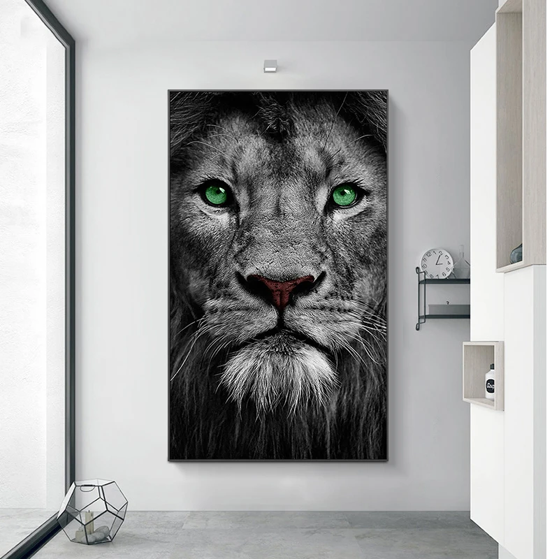 

Black And White Green Eyes lion Canvas Art Painting Posters and Prints Cuadros Home Decor Wall Art Picture for Living Room