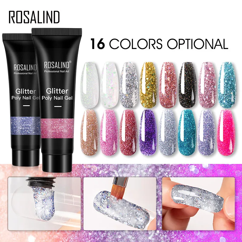 

ROSALIND 15ml/30ml Poly Nail Gel Glitter Quick Builder UV Gel Manicure Nail Art Design Crystal Acryl Poly Extension Gel Polish