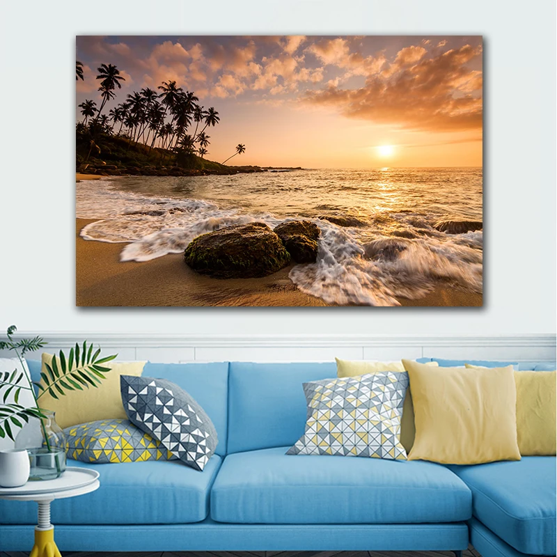 

Wall art seascape printing art sunset beach HD picture wall decor printing bedroom home decoration no frame