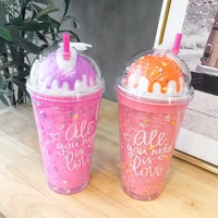 cute ice cream drinking cup cool personality straw plastic cup colorful and fun design favorite gift bottle for girls and kid