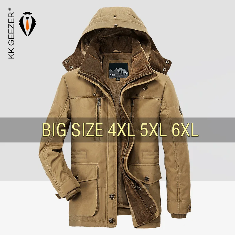 Зимняя куртка Мужская 5XL 6XL Большой размер 2019 Теплая парка Бренды Худ Хлопок - Фото №1